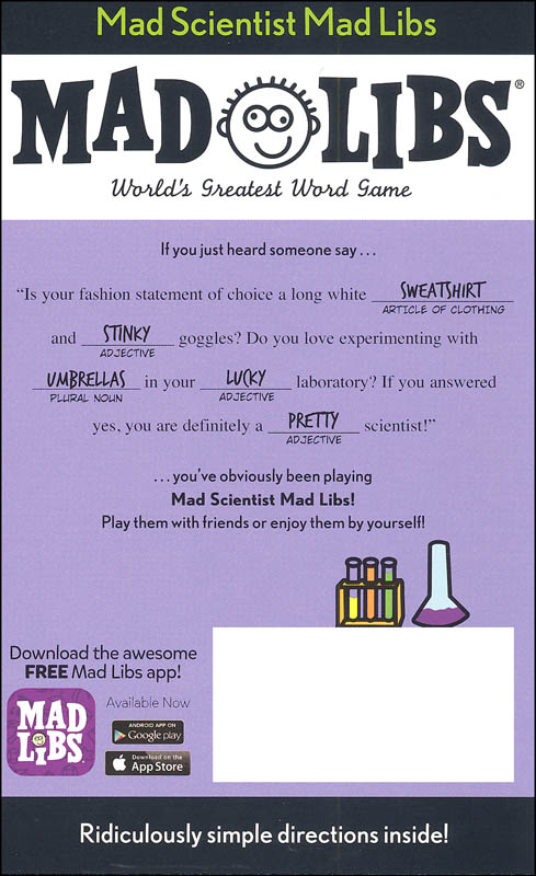 Mad Libs Mad Scientist Over The Rainbow