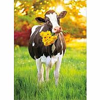 COW WITH FLOWERS GET WELL CARD